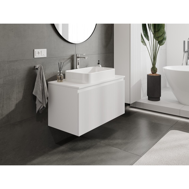 Mexen Rivel Badschrank 90 cm mit Arbeitsplatte, 1 Schublade, gerillt, weiß matt - 91A20-09047-1-BFC01