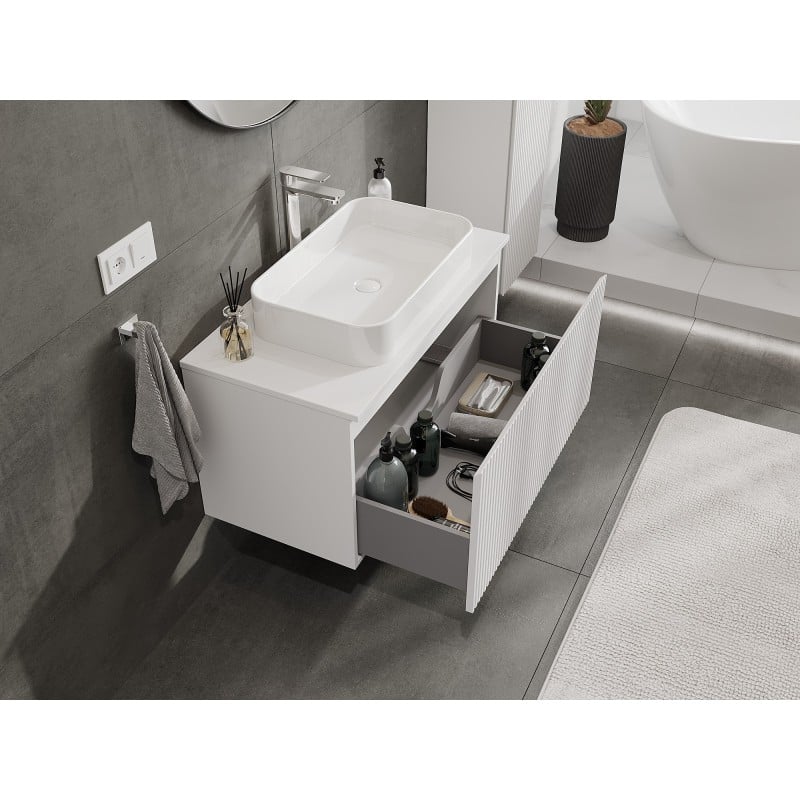 Mexen Rivel Badschrank 90 cm mit Arbeitsplatte, 1 Schublade, gerillt, weiß matt - 91A20-09047-1-BFC01