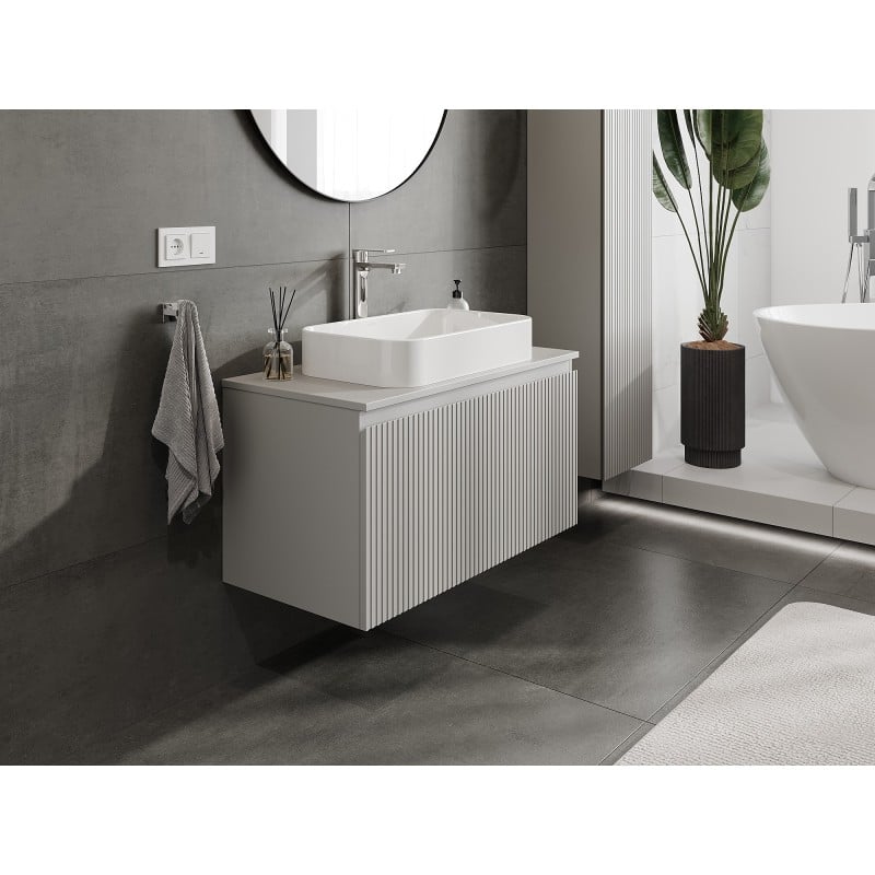 Mexen Rivel Badezimmer-Unterschrank 90 cm mit Arbeitsplatte, 1 Schublade, geriffelt, graumatt - 91A20-09047-1-BFC62