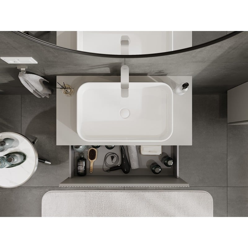 Mexen Rivel Badezimmer-Unterschrank 90 cm mit Arbeitsplatte, 1 Schublade, geriffelt, graumatt - 91A20-09047-1-BFC62
