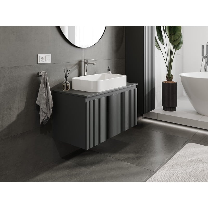 Mexen Rivel Badezimmer-Unterschrank 90 cm mit Arbeitsplatte, 1 Schublade, gerillt, Grafit matt - 91A20-09047-1-BFC66