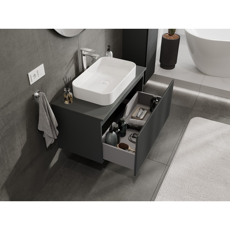 Mexen Rivel Badezimmer-Unterschrank 90 cm mit Arbeitsplatte, 1 Schublade, gerillt, Grafit matt - 91A20-09047-1-BFC66
