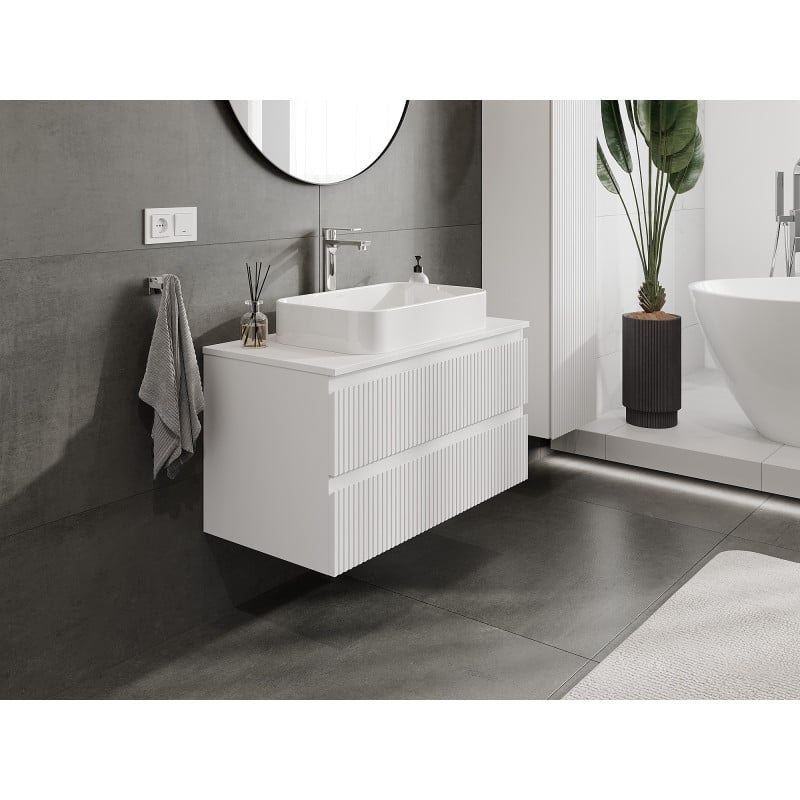 Mexen Rivel Unterschrank für das Badezimmer 90 cm mit Arbeitsplatte, 2 Schubladen, geriffelt, mattweiß - 91A20-09047-2-BFFC01