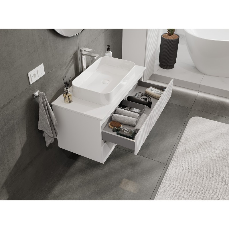 Mexen Rivel Unterschrank für das Badezimmer 90 cm mit Arbeitsplatte, 2 Schubladen, geriffelt, mattweiß - 91A20-09047-2-BFFC01