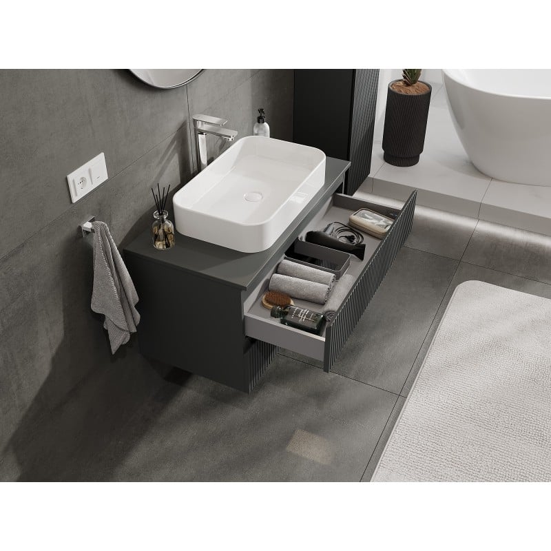 Mexen Rivel Badezimmerschrank 90 cm mit Arbeitsplatte, 2 Schubladen, gerillt, Graphit Matt - 91A20-09047-2-BFFC66