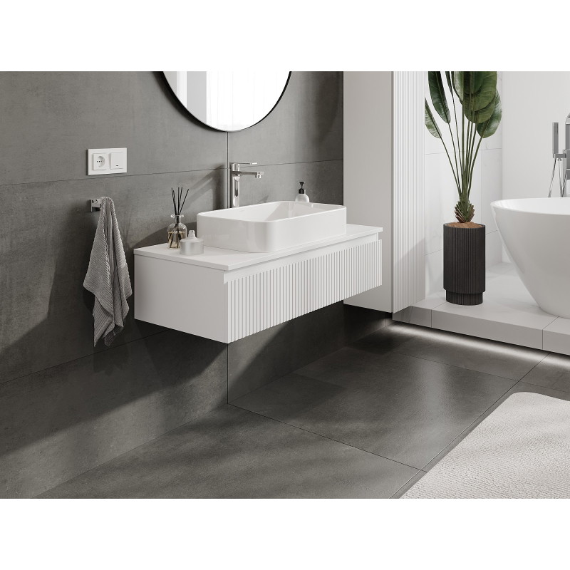 Mexen Rivel Badezimmerschrank unter dem Waschbecken 100 cm mit Arbeitsplatte, 1 Schublade, gerillt, mattweiß