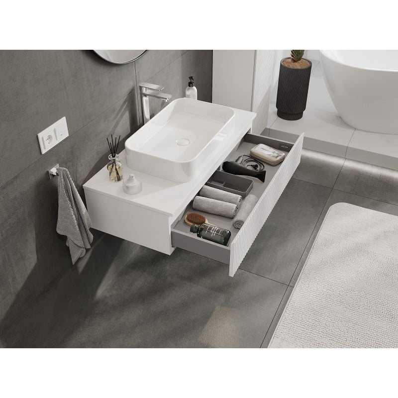 Mexen Rivel Badezimmerunterschrank 100 cm mit Platte, 1 Schublade, gerillt, weiß matt - 91A20-10023-1-BFC01