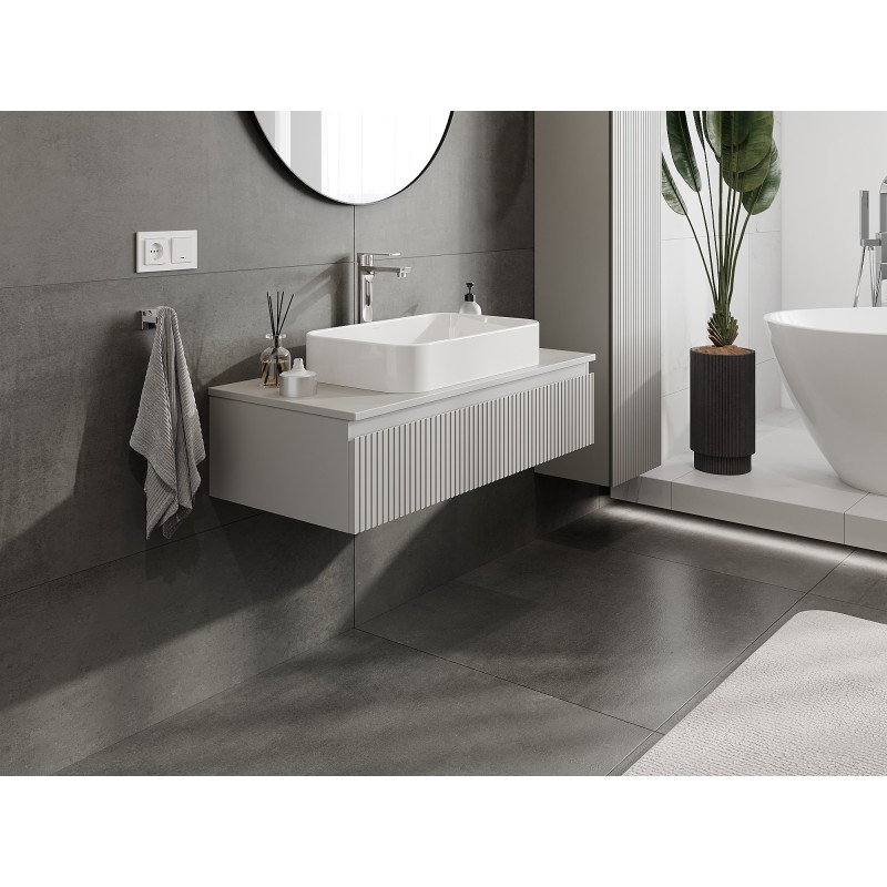 Mexen Rivel Badezimmer-Unterschrank 100 cm mit Arbeitsplatte, 1 Schublade, gerillt, grau matt - 91A20-10023-1-BFC62