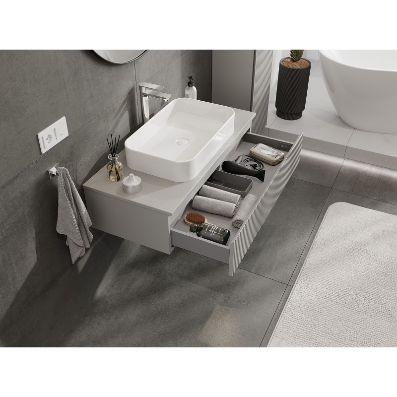 Mexen Rivel Badezimmer-Unterschrank 100 cm mit Arbeitsplatte, 1 Schublade, gerillt, grau matt - 91A20-10023-1-BFC62