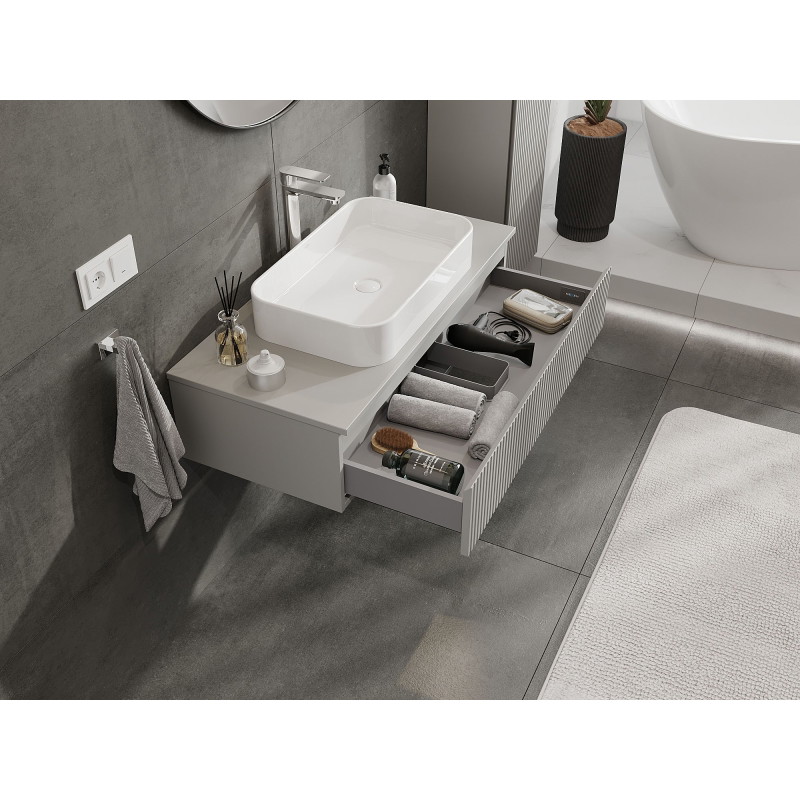 Mexen Rivel Badezimmerschrank unter Waschbecken 100 cm mit Platte, 1 Schublade, geriffelt, grau matt - 91A20-10023-1-BFC62