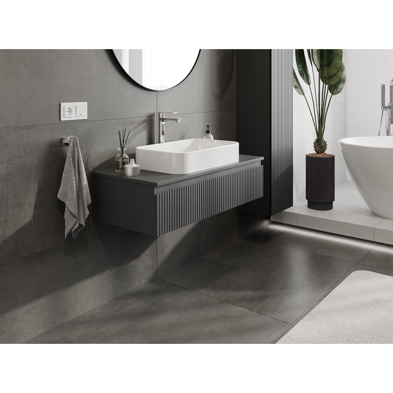 Mexen Rivel Badezimmerschrank unter dem Waschbecken 100 cm mit Arbeitsplatte, 1 Schublade, geriffelt, Graphit matt