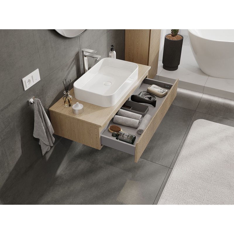 Mexen Rivel Badezimmerschrank 100 cm mit Arbeitsplatte, 1 Schublade, geriffelt, Eiche - 91A20-10023-1-BFC81