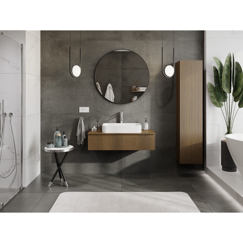 Mexen Rivel Badezimmerschrank für Waschbecken 100 cm mit Arbeitsplatte, 1 Schublade, geriffelt, Nuss - 91A20-10023-1-BFC86