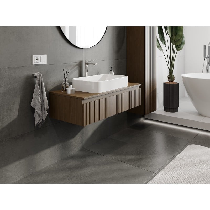 Mexen Rivel Badezimmerschrank für Waschbecken 100 cm mit Arbeitsplatte, 1 Schublade, geriffelt, Nuss - 91A20-10023-1-BFC86