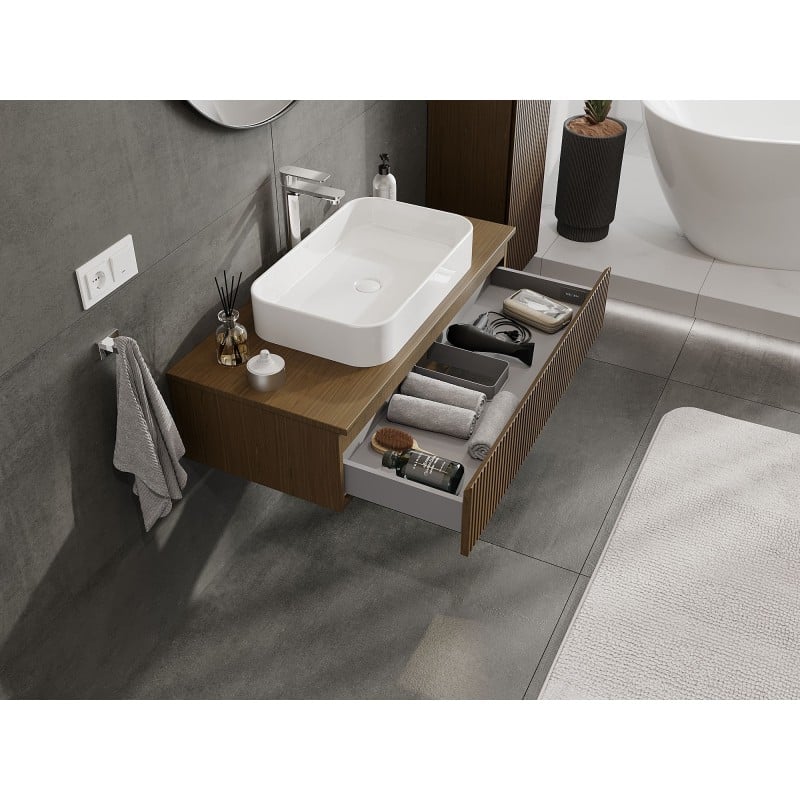 Mexen Rivel Badezimmerschrank für Waschbecken 100 cm mit Arbeitsplatte, 1 Schublade, geriffelt, Nuss - 91A20-10023-1-BFC86