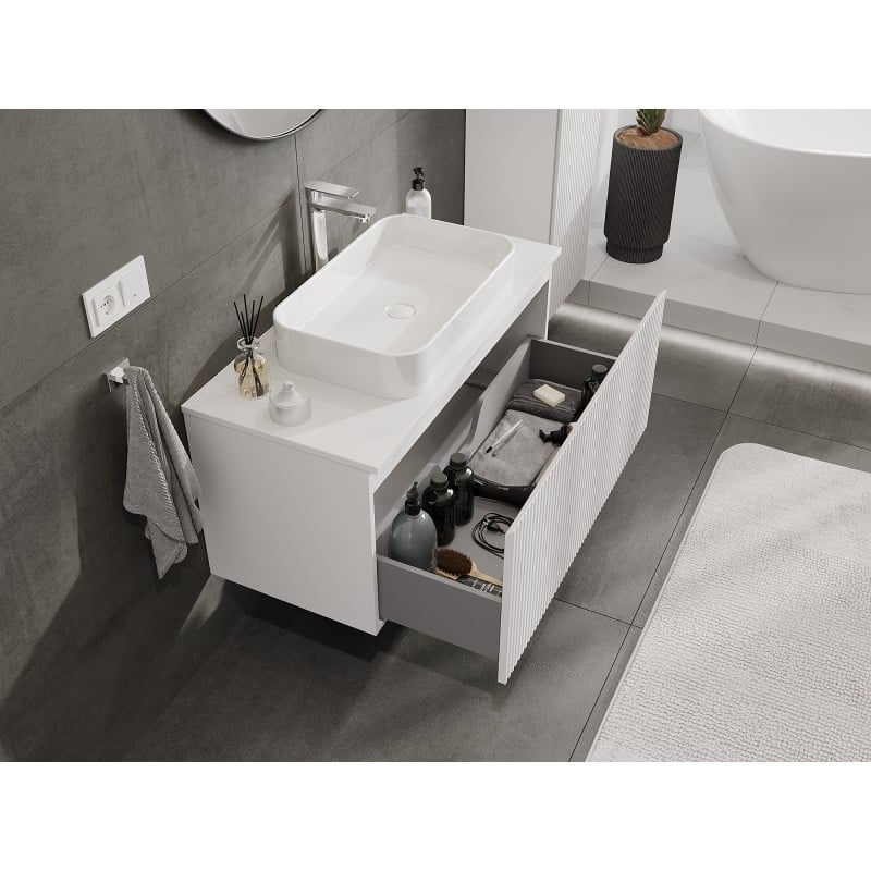 Mexen Rivel Badezimmerschrank 100 cm mit Arbeitsplatte, 1 Schublade, gerillt, weiß matt - 91A20-10047-1-BFC01