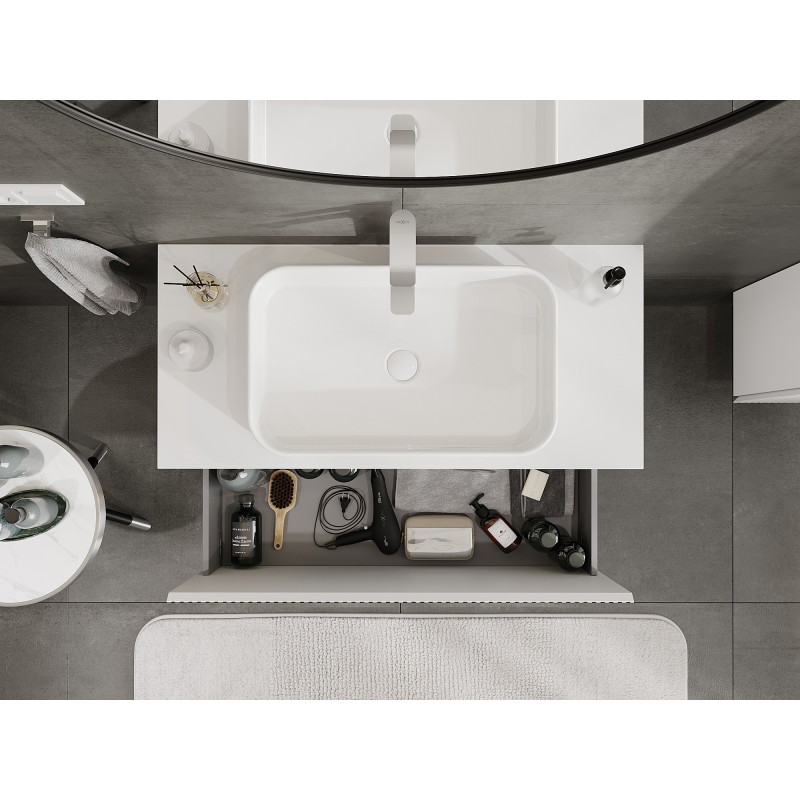 Mexen Rivel Badezimmerschrank 100 cm mit Waschtischplatte, 1 Schublade, geriffelt, weiß matt - 91A20-10047-1-BFC01