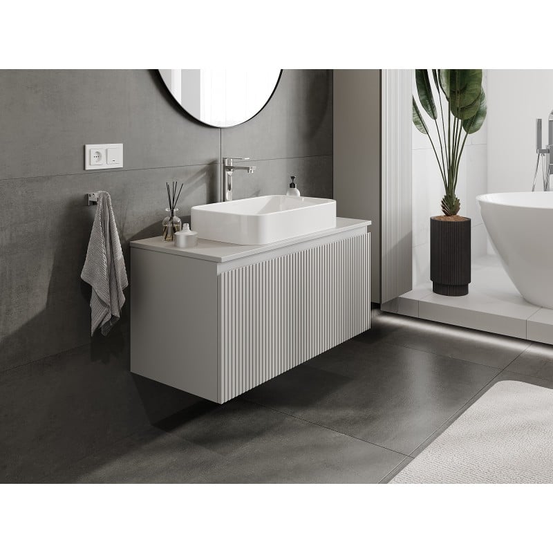 Mexen Rivel Badezimmerschrank 100 cm mit Arbeitsplatte, 1 Schublade, geriffelt, grau matt - 91A20-10047-1-BFC62