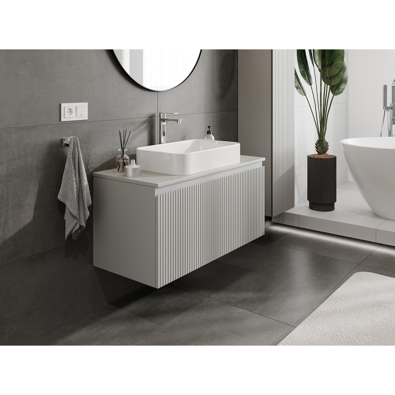Mexen Rivel Badezimmerschrank unter Waschbecken 100 cm mit Arbeitsplatte, 1 Schublade, geriffelt, grau matt