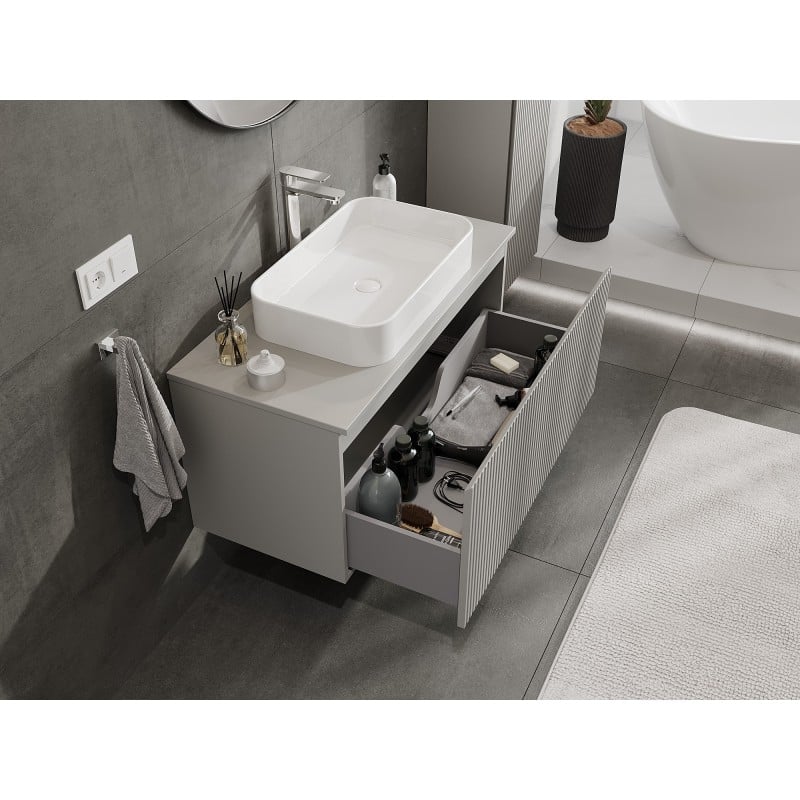 Mexen Rivel Badezimmerschrank 100 cm mit Arbeitsplatte, 1 Schublade, geriffelt, grau matt - 91A20-10047-1-BFC62