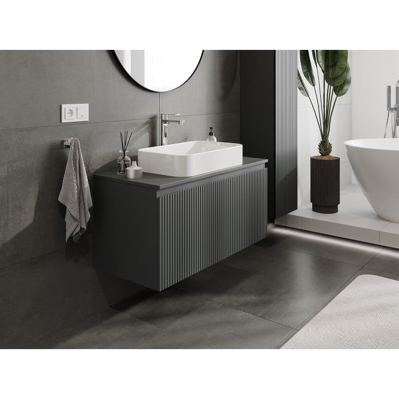 Mexen Rivel Badezimmerschrank unter Waschbecken 100 cm mit Arbeitsplatte, 1 Schublade, geriffelt, Grafit Matt