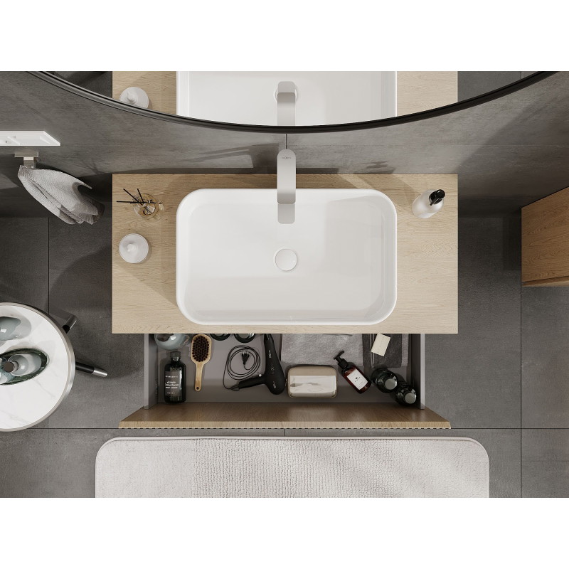 Mexen Rivel Badezimmerschrank unter Waschbecken 100 cm mit Ablage, 1 Schublade, geriffelt, Eiche - 91A20-10047-1-BFC81