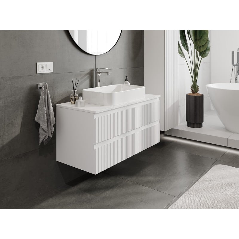 Mexen Rivel Badezimmerunterschrank 100 cm mit Arbeitsplatte, 2 Schubladen, geriffelt, weiß matt - 91A20-10047-2-BFFC01