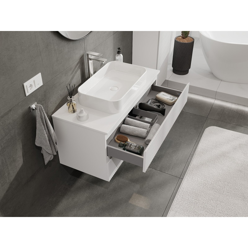 Mexen Rivel Badezimmerschrank unter Waschbecken 100 cm mit Platte, 2 Schubladen, gerillt, weiß matt - 91A20-10047-2-BFFC01