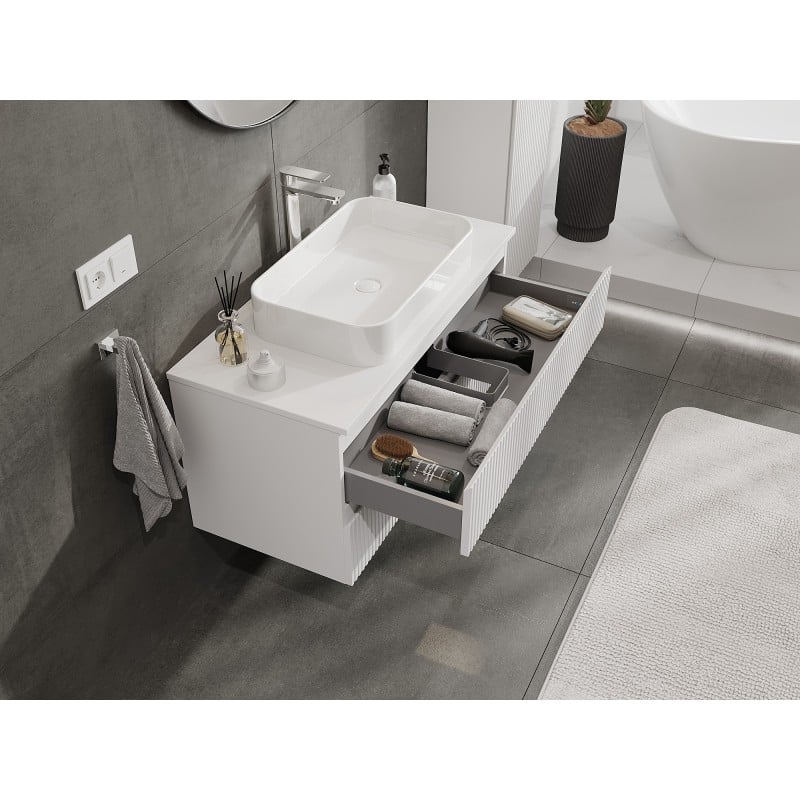 Mexen Rivel Badezimmerunterschrank 100 cm mit Arbeitsplatte, 2 Schubladen, geriffelt, weiß matt - 91A20-10047-2-BFFC01