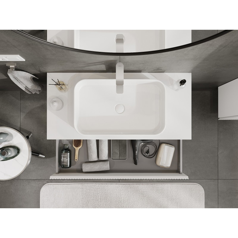 Mexen Rivel Badezimmerschrank unter Waschbecken 100 cm mit Platte, 2 Schubladen, gerillt, weiß matt - 91A20-10047-2-BFFC01