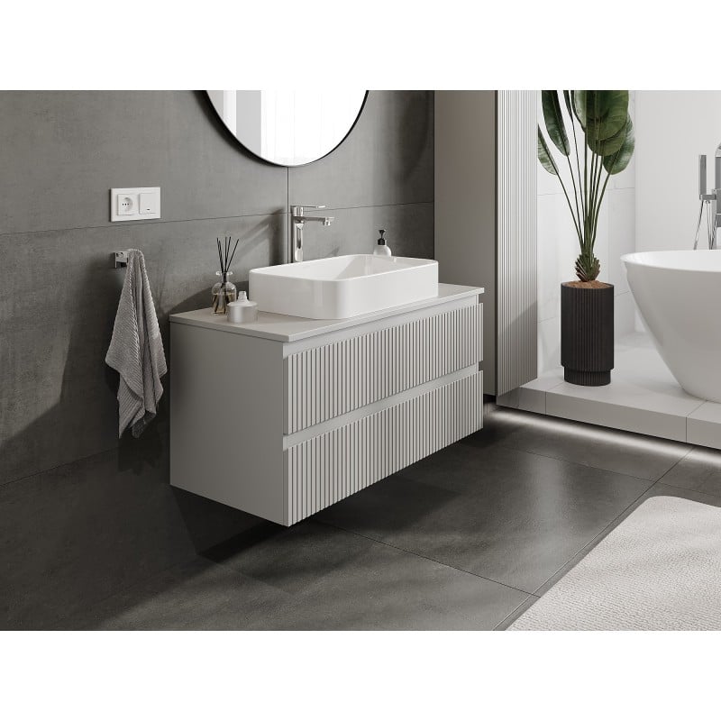 Mexen Rivel Badezimmer-Unterschrank 100 cm mit Platte, 2 Schubladen, gerillt, grau matt - 91A20-10047-2-BFFC62