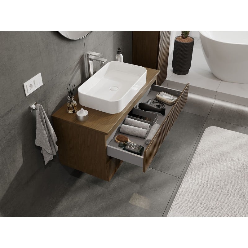 Mexen Rivel Badezimmerschrank 100 cm mit Arbeitsplatte, 2 Schubladen, gerillt, Nussbaum - 91A20-10047-2-BFFC86