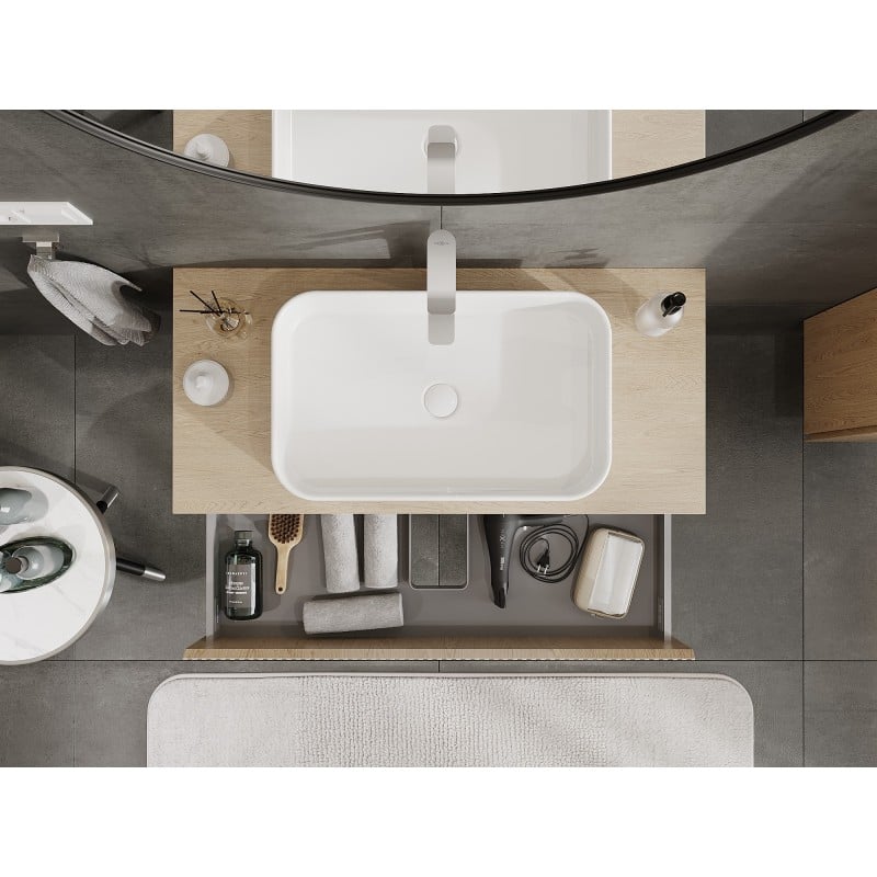 Mexen Rivel Badezimmerschrank unter Waschbecken 100 cm mit Arbeitsplatte, 2 Schubladen, gerillt, Eiche - 91A20-10047-2-BFFC81