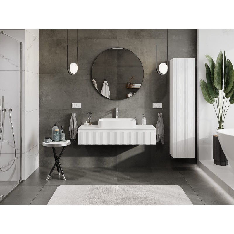 Mexen Rivel Badezimmerschrank für Waschbecken 120 cm mit Arbeitsplatte, 1 Schublade, geriffelt, Weiß Matt - 91A20-12023-1-BFC01