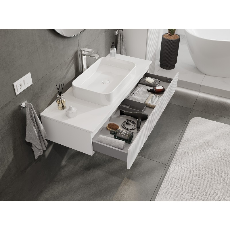 Mexen Rivel Badezimmerschrank für Waschbecken 120 cm mit Arbeitsplatte, 1 Schublade, geriffelt, Weiß Matt - 91A20-12023-1-BFC01