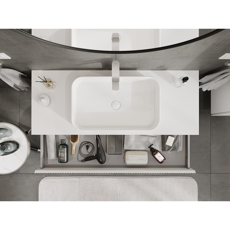Mexen Rivel Badezimmerschrank für Waschbecken 120 cm mit Arbeitsplatte, 1 Schublade, geriffelt, Weiß Matt - 91A20-12023-1-BFC01