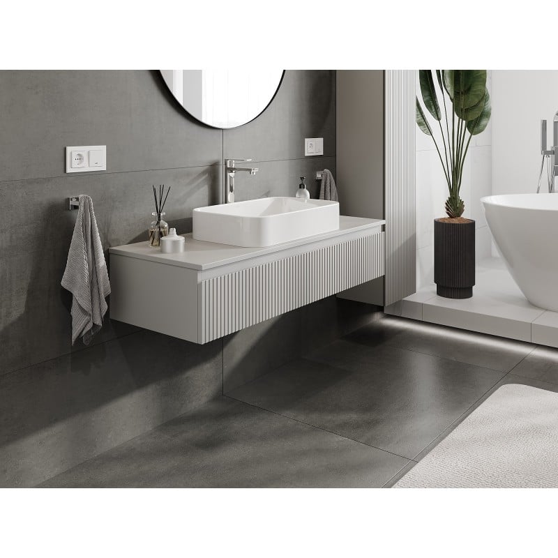 Mexen Rivel Badezimmerschrank für das Waschbecken, 120 cm mit Arbeitsplatte, 1 Schublade, geriffelt, mattgrau