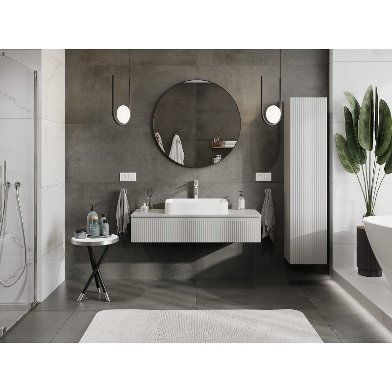 Mexen Rivel Badezimmerschrank für das Waschbecken, 120 cm mit Arbeitsplatte, 1 Schublade, geriffelt, mattgrau