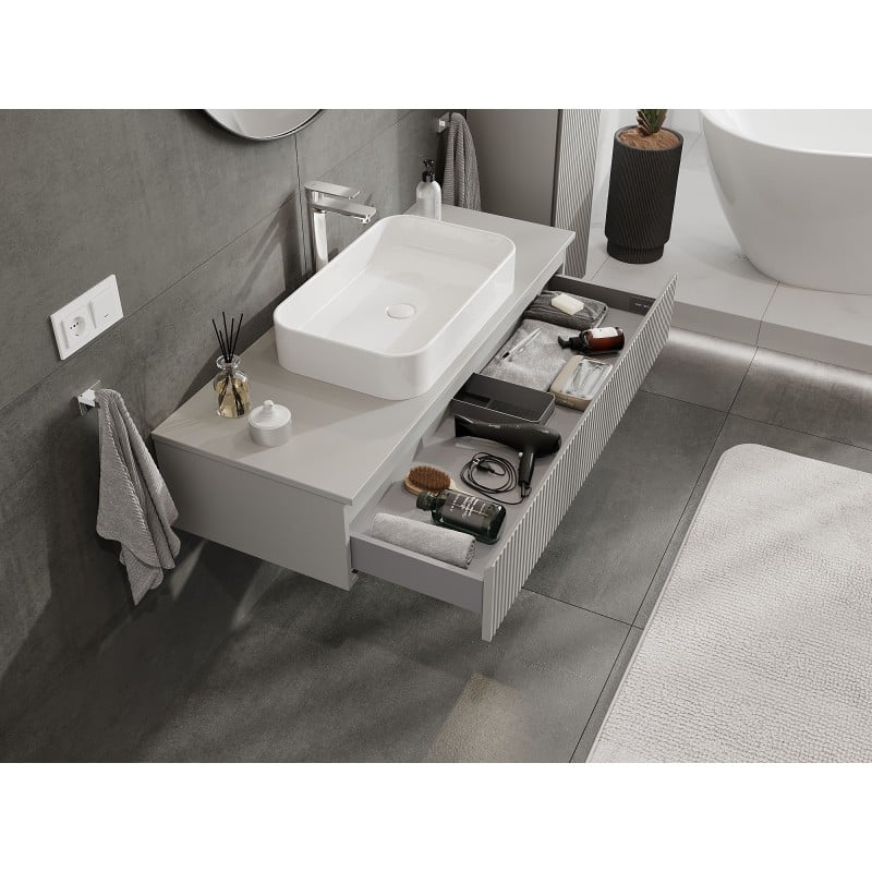 Mexen Rivel Badezimmerschrank für das Waschbecken, 120 cm mit Arbeitsplatte, 1 Schublade, geriffelt, mattgrau