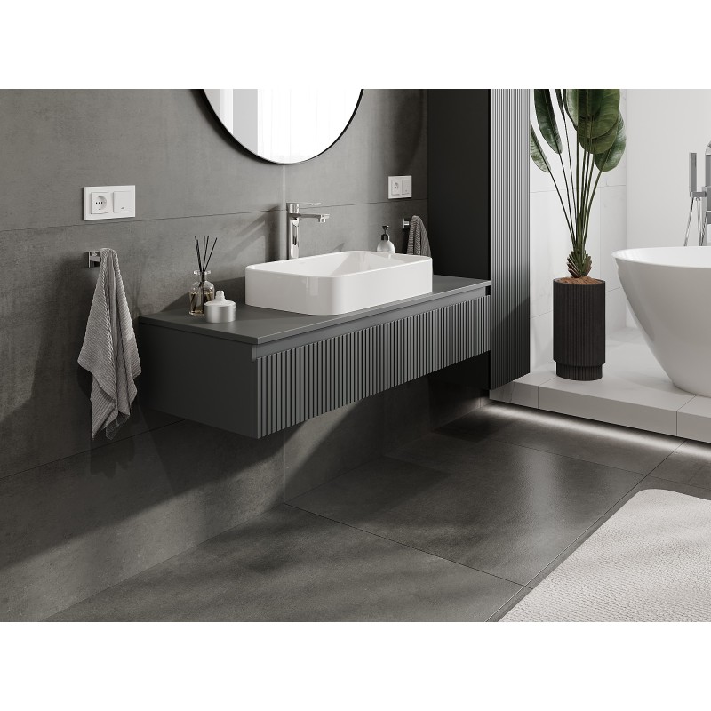 Mexen Rivel Badezimmer-Unterschrank 120 cm mit Arbeitsplatte, 1 Schublade, geriffelt, Graphit Matt - 91A20-12023-1-BFC66