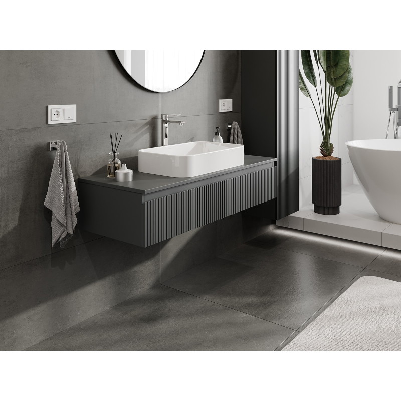 Mexen Rivel Badezimmerschrank 120 cm für Waschbecken mit Arbeitsplatte, 1 Schublade, geriffelt, Graphit matt