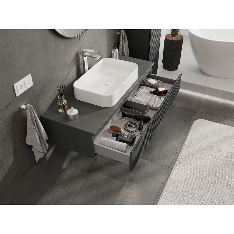 Mexen Rivel Badezimmer-Unterschrank 120 cm mit Arbeitsplatte, 1 Schublade, geriffelt, Graphit Matt - 91A20-12023-1-BFC66