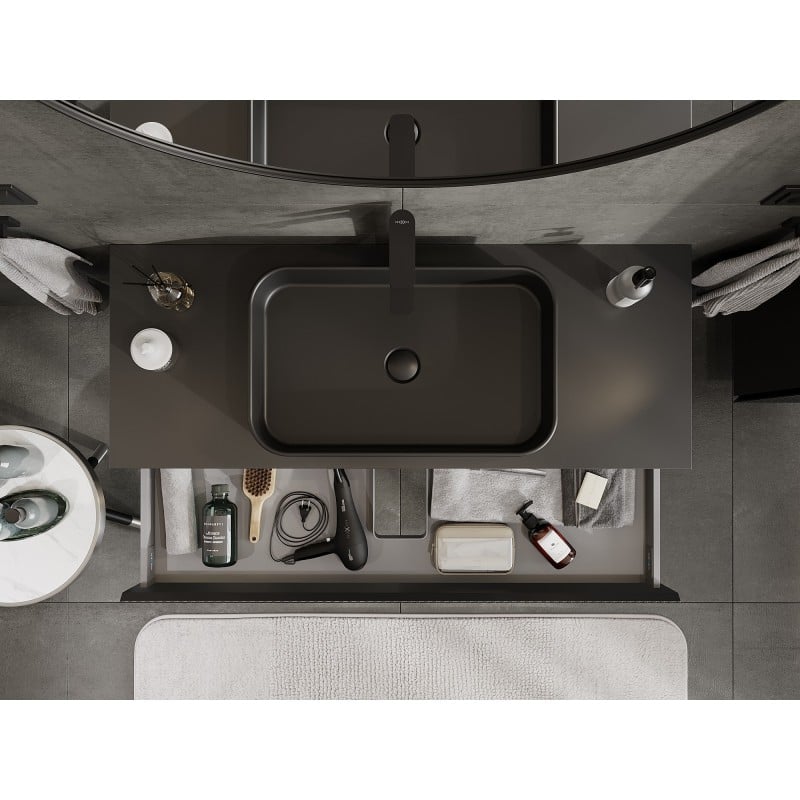 Mexen Rivel Badezimmerschrank unter Waschbecken 120 cm mit Arbeitsplatte, 1 Schublade, gerippt, schwarz matt
