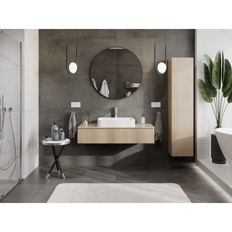 Mexen Rivel Badezimmerschrank für Waschtisch 120 cm mit Platte, 1 Schublade, geriffelt, Eiche - 91A20-12023-1-BFC81