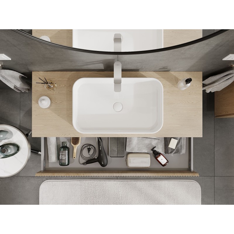 Mexen Rivel Badezimmerschrank für Waschtisch 120 cm mit Platte, 1 Schublade, geriffelt, Eiche - 91A20-12023-1-BFC81