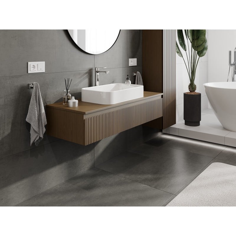 Mexen Rivel Badezimmerschrank 120 cm mit Arbeitsplatte, 1 Schublade, gerillt, Nussbaum - 91A20-12023-1-BFC86