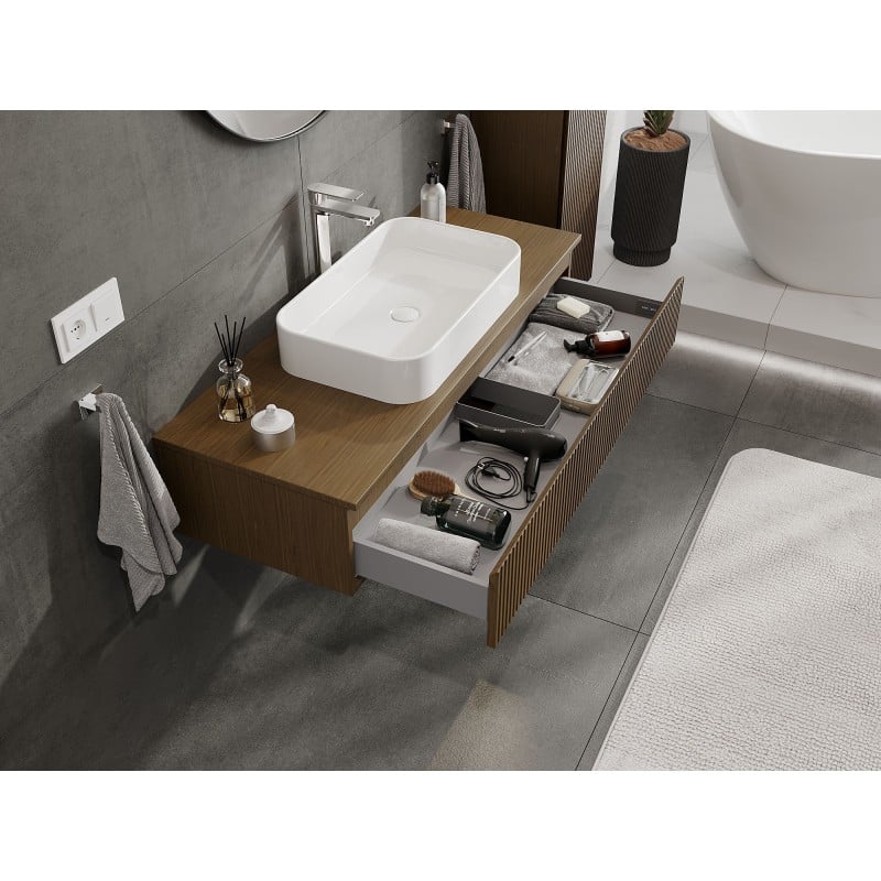 Mexen Rivel Badezimmerschrank 120 cm mit Arbeitsplatte, 1 Schublade, gerillt, Nussbaum - 91A20-12023-1-BFC86