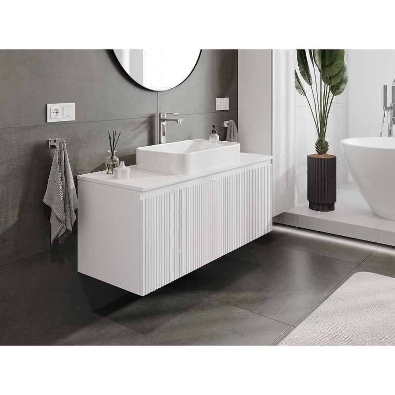 Mexen Rivel Badschrank unter Waschbecken 120 cm mit Arbeitsplatte, 1 Schublade, gerillt, weiße Matt - 91A20-12047-1-BFC01