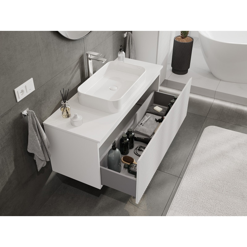 Mexen Rivel Badezimmerschrank unter Waschbecken 120 cm mit Platte, 1 Schublade, geriffelt, weiß matt - 91A20-12047-1-BFC01