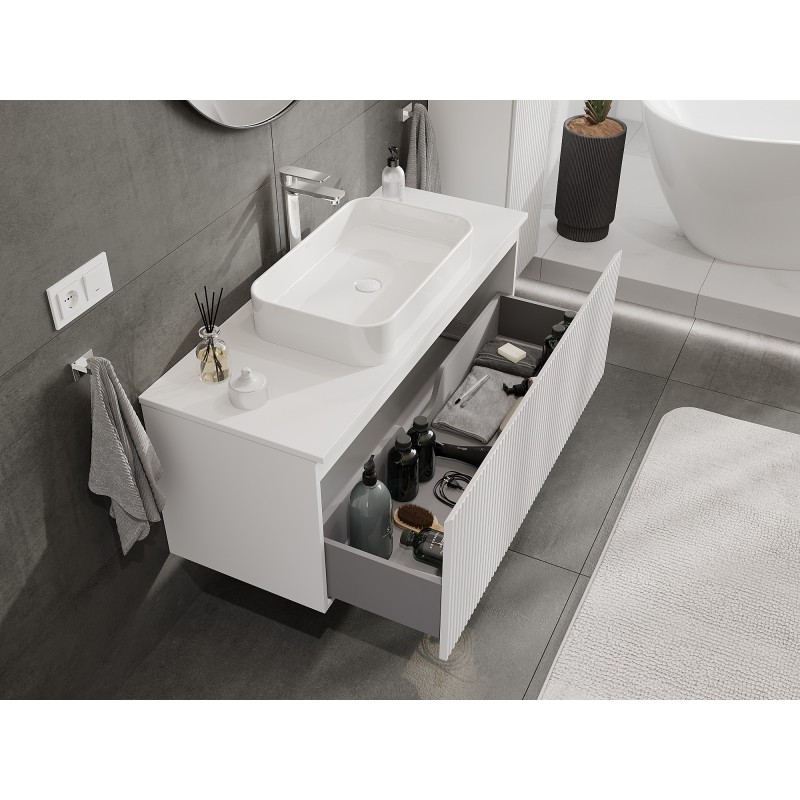 Mexen Rivel Badschrank unter Waschbecken 120 cm mit Arbeitsplatte, 1 Schublade, gerillt, weiße Matt - 91A20-12047-1-BFC01